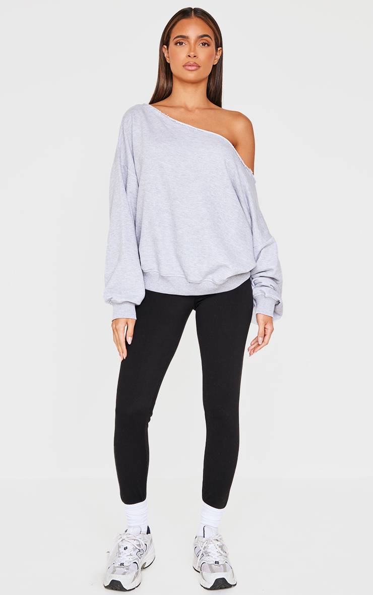 Gris Chiné Sweat-shirt Surdimensionné À Épaule Dénudée