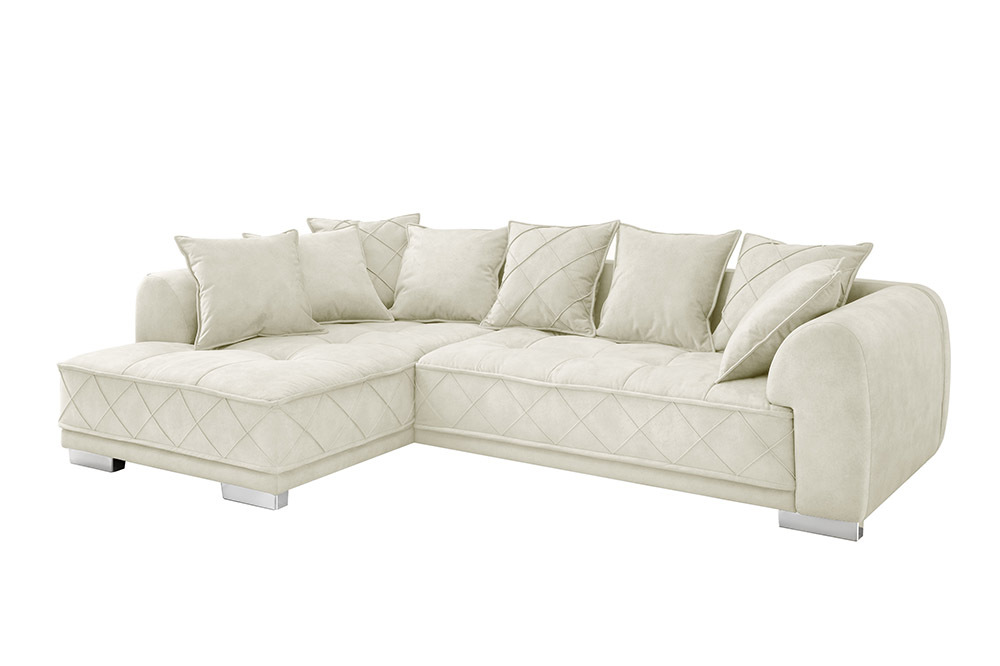 Modernes XXL Ecksofa DECADENCIA 320cm beige Samt Bigsofa inkl. Kissen