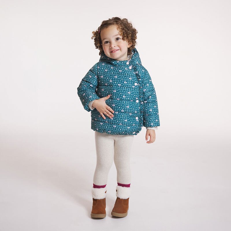 Manteau matelassé doublé fleuri vert bébé fille Vert