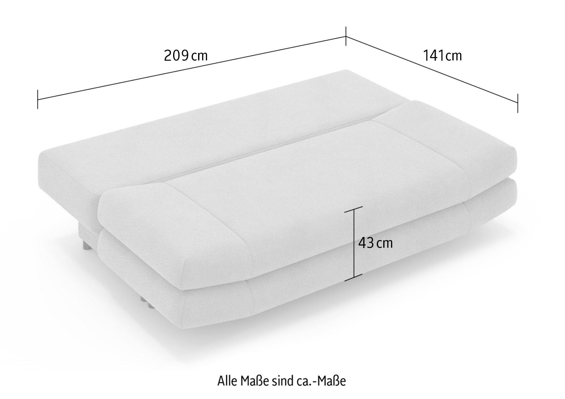 Home affaire 3-Sitzer »LENNARA Schlafsofa mit Bettkasten, Masse B/T/H: 209/96/86 cm« Sofa mit Wellenunterfederung, hoher Sitzkomfort