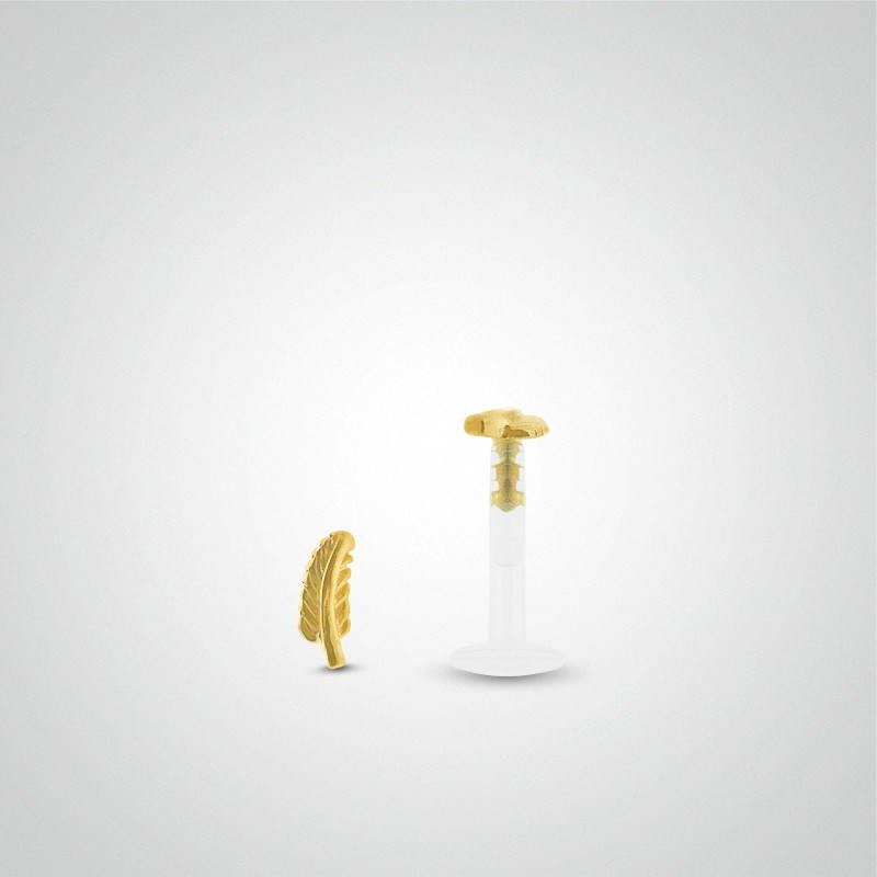 Piercing conch en or jaune avec plume