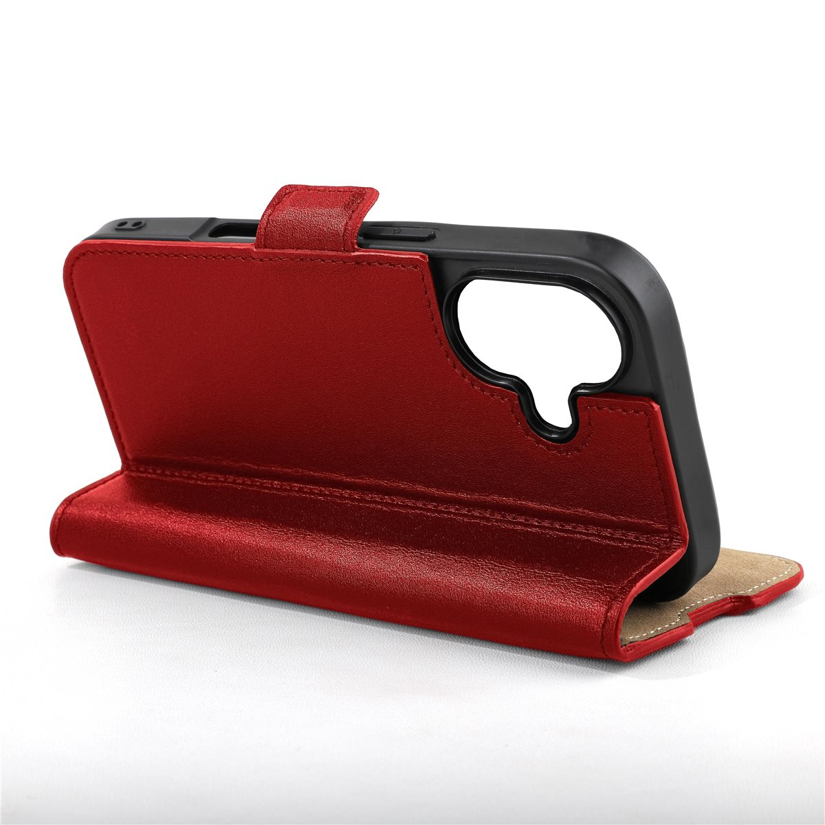 iPhone 16 Echtleder Tasche Flip Cover Hand Made (FABIOIP16-04) - Cherry Tomato