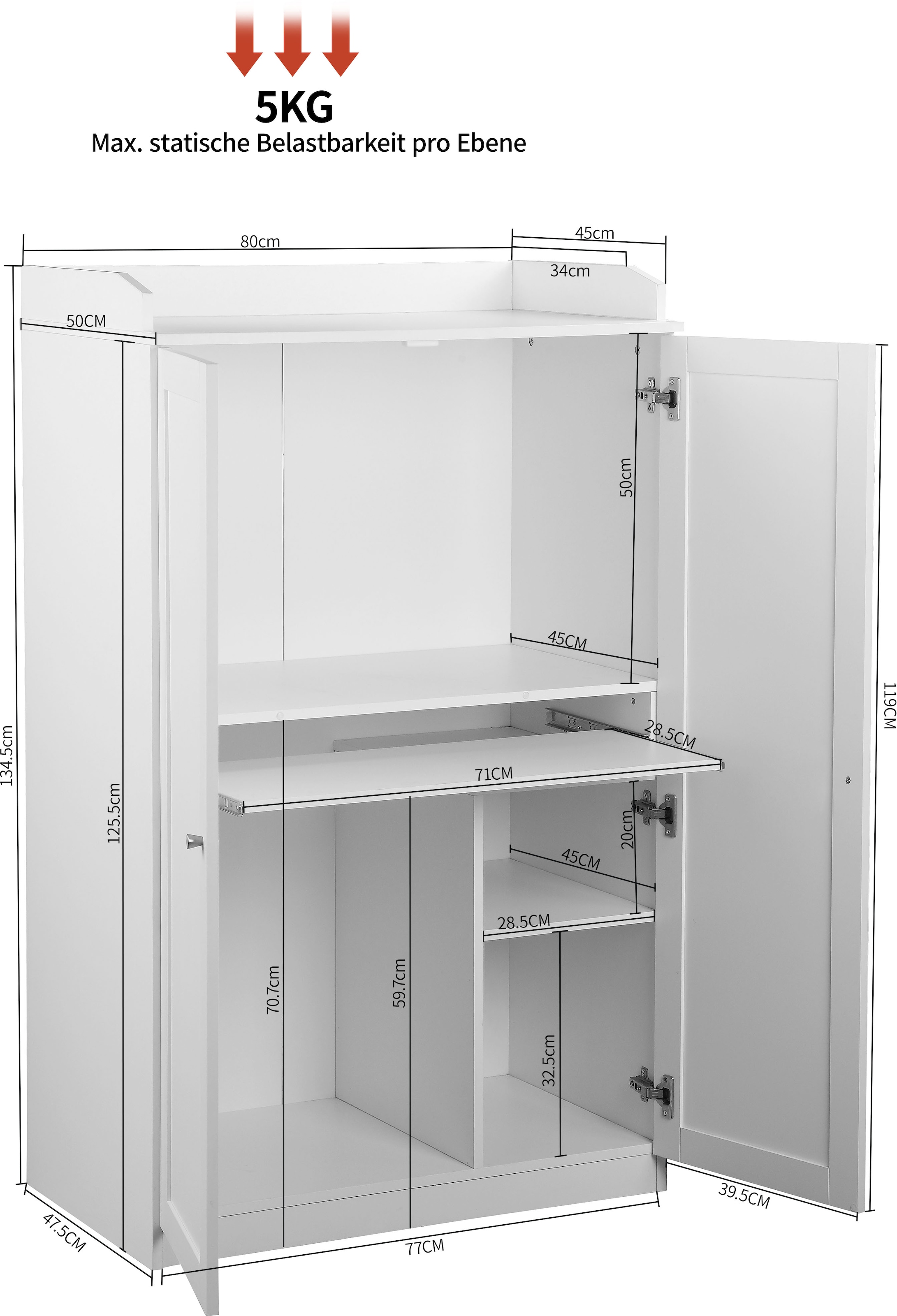 Home affaire Sekretär »Aalborg« PC-Schrank im Landhaus-Stil, Tastaturauszug, Stauraum, 80x134,5 cm