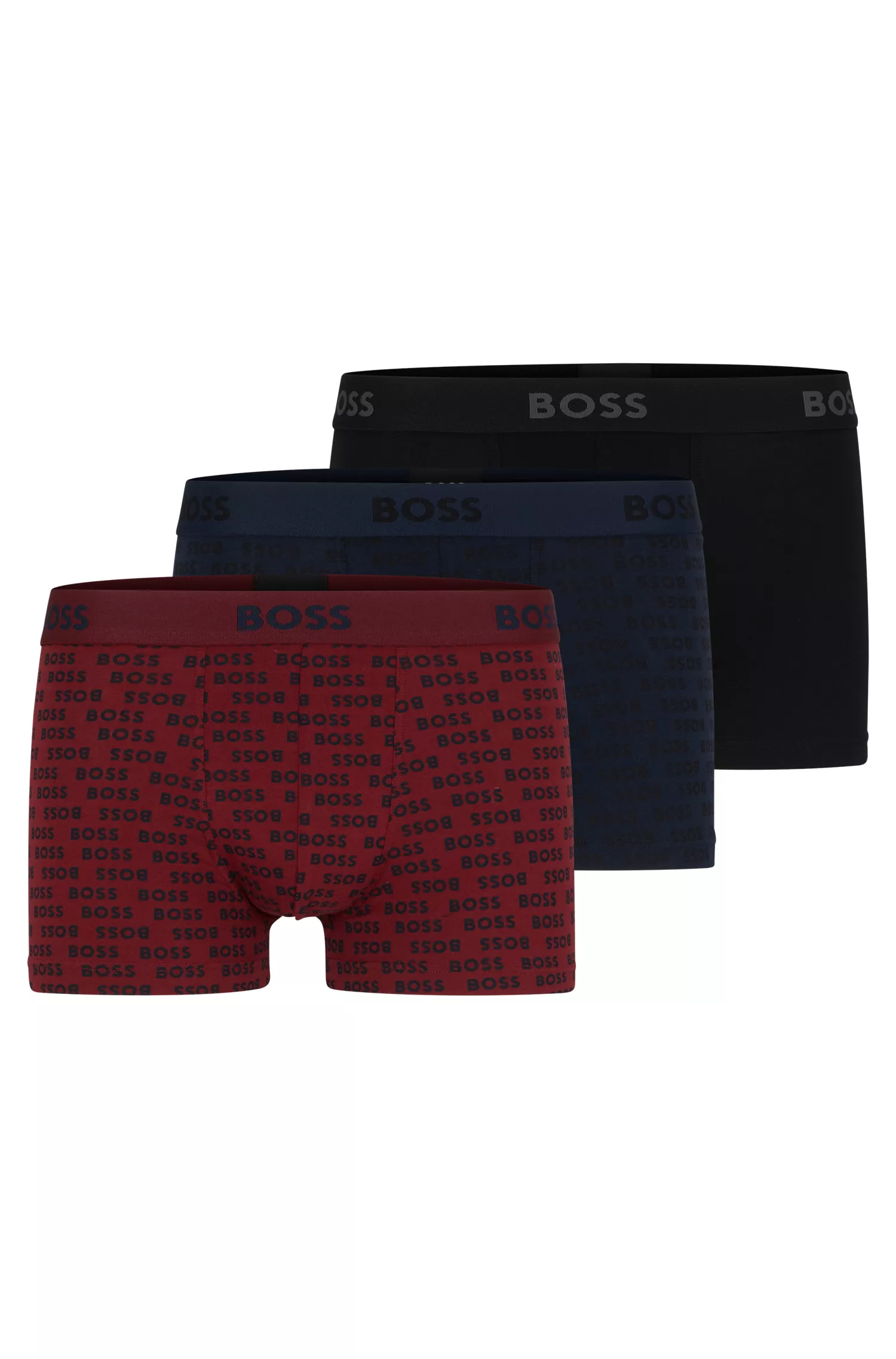 BOSS Black - Pacote com três cuecas boxer de algodão elástico com cós com logotipo.