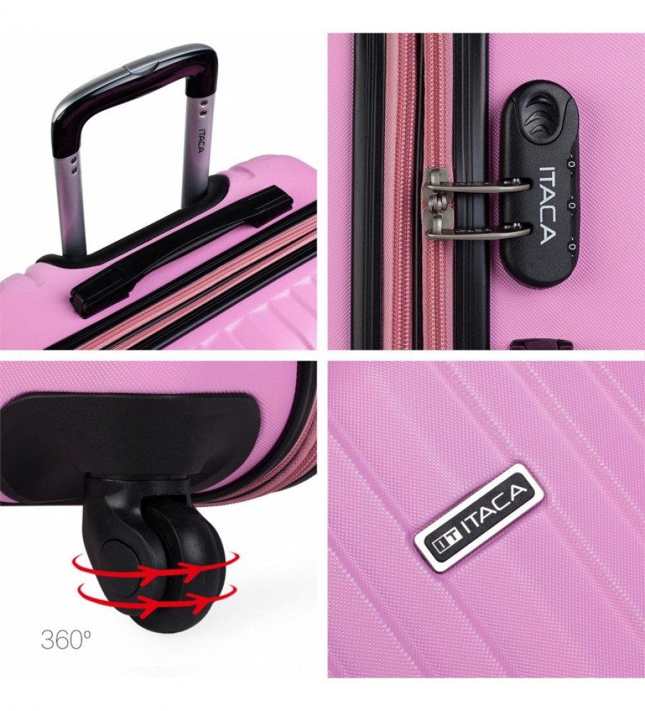 Conjunto de malas rígidas de viagem com 4 rodas ITACA T71500 rosa - 55 x 38 x 20 cm -