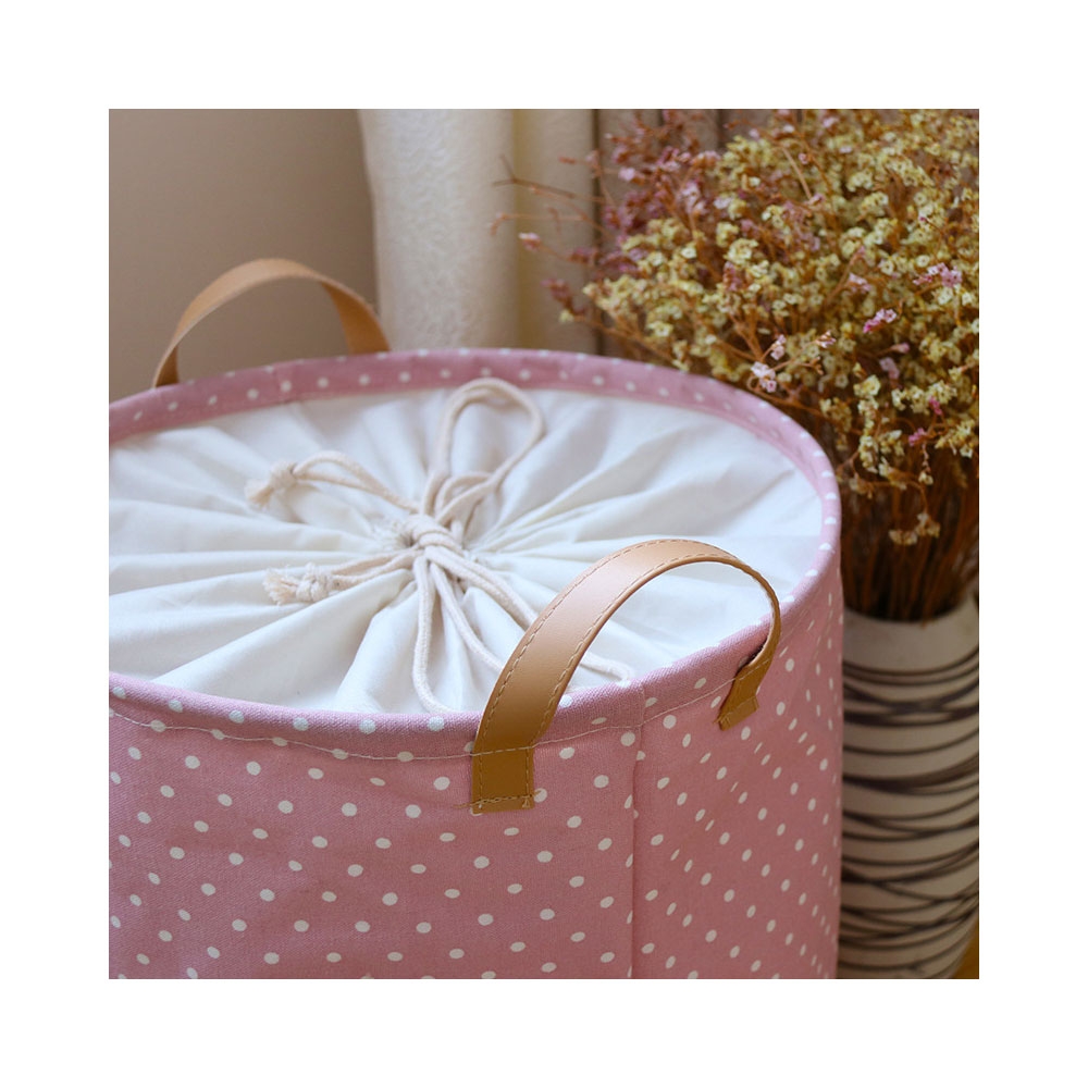 (35x40cm) Faltbarer Wäschekorb Aufbewahrungskorb Spielzeug Organizer mit Kordelzug   Tragegriffe - Rosa / Weiss