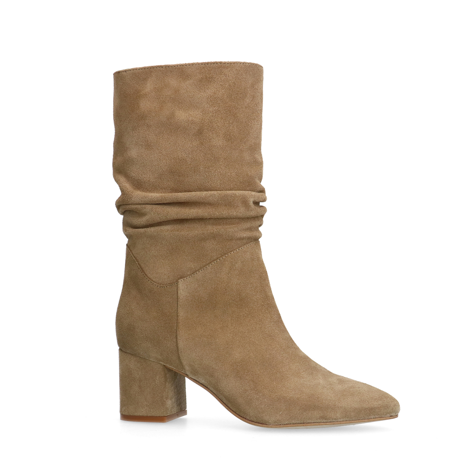 Beige suède laarzen met hak