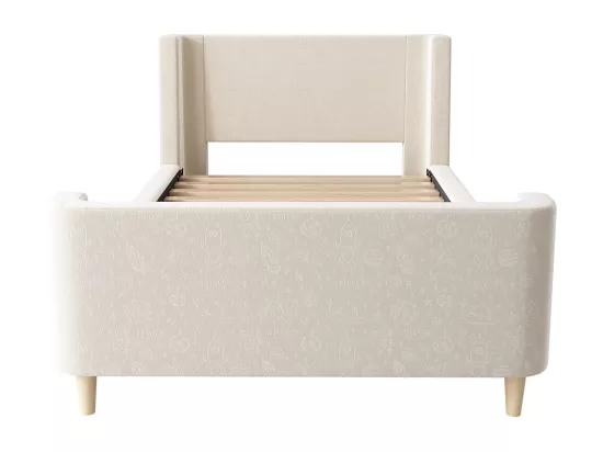 Lit d'enfant Lit rembourré,lit simple Lit traîneau , 90 x 200 cm, Pour garçons & filles, Beige, Sans matelas