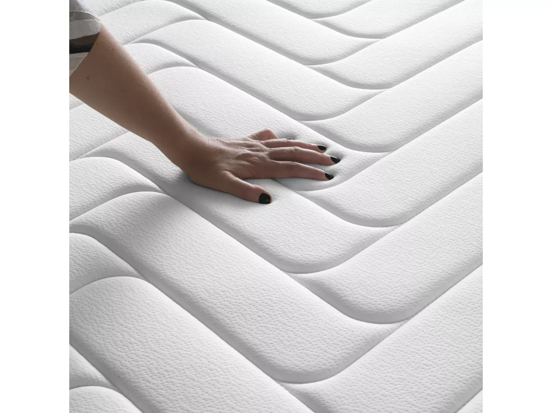Matelas Wooly One M 140x190 cm - Mousse mémoire de Forme adaptative - 7 Zones Blue - Latex + HR - Confort Optimal - Equilibré - Hypoallergénique