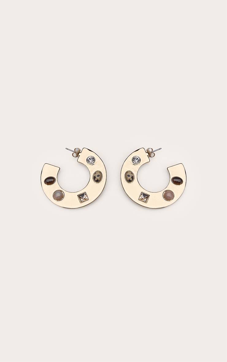 Doré Boucles D'oreilles Créoles Volumineuses Multi-pierres