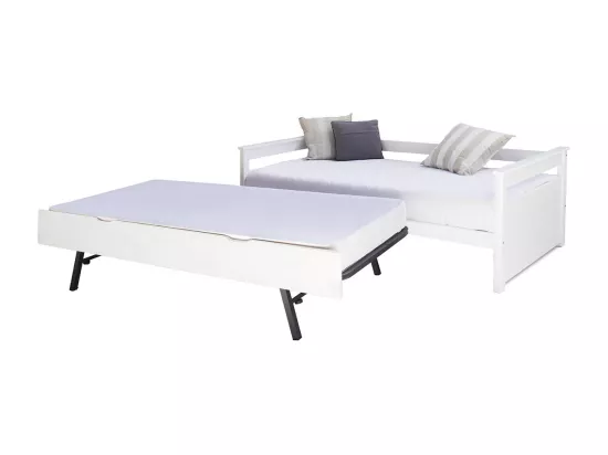 Lit banquette gigogne 90x200 cm bois massif blanc IZAO