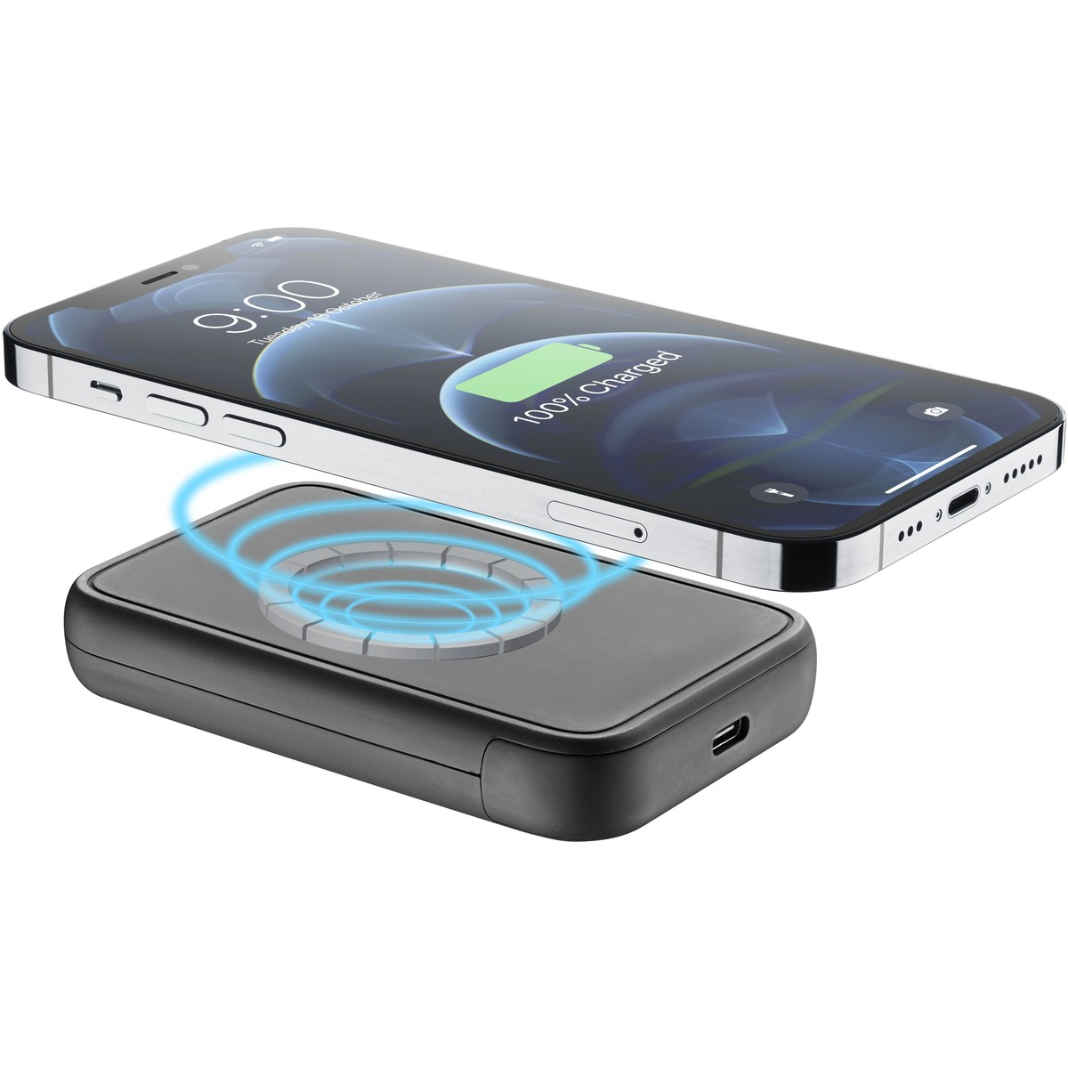 (7.5W) 5000mAh MAG Magnetische MagSafe Wireless Powerbank Ladegerät   Holder Kickstand ab Apple iPhone 12 (PBMAGSF5000WIRK) - Schwarz