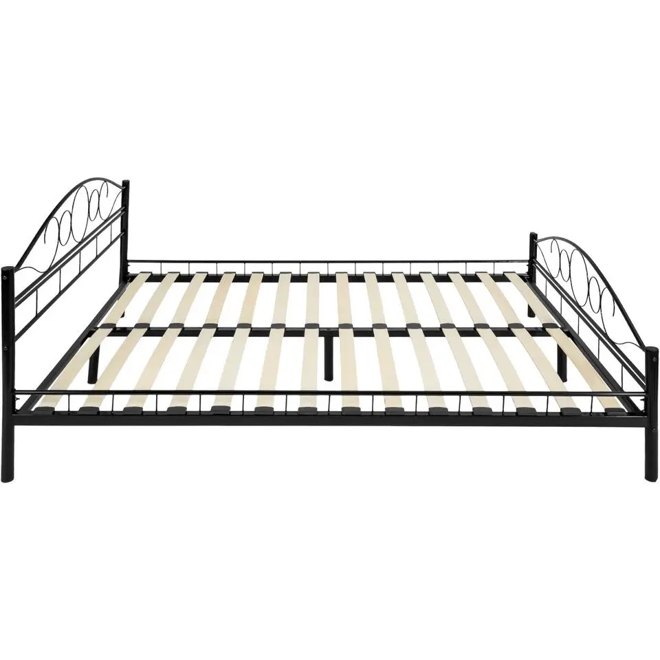 tectake Metalen bed met lattenbodem in romantisch ontwerp, Zwart/zwart