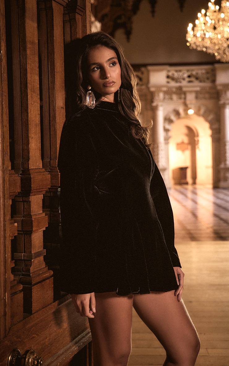 Noir Combinaison-short Plt Label En Velours À Godets Et Manches Longues
