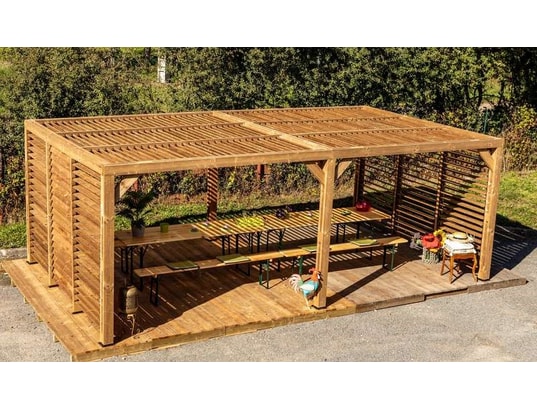 HABRITA - Pergola grandes dimensions en bois - toit et 2 murs en vente...