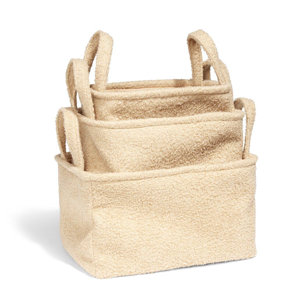 Panière laine bouclée beige 36x26xH20cm