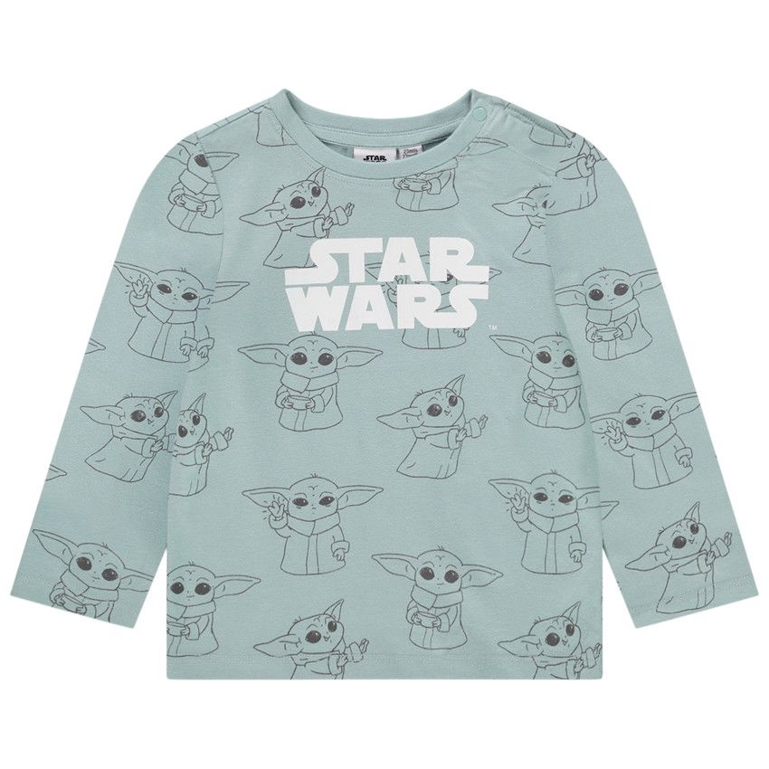T-shirt manches longues imprimé Grogu Star Wars pour bébé garçon - Bleu moyen