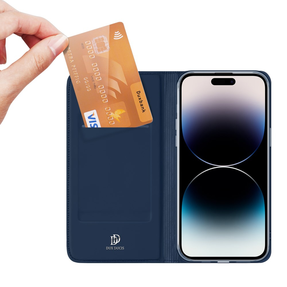iPhone 15 Pro Wallet Cover Leder Tasche - Dunkelblau
