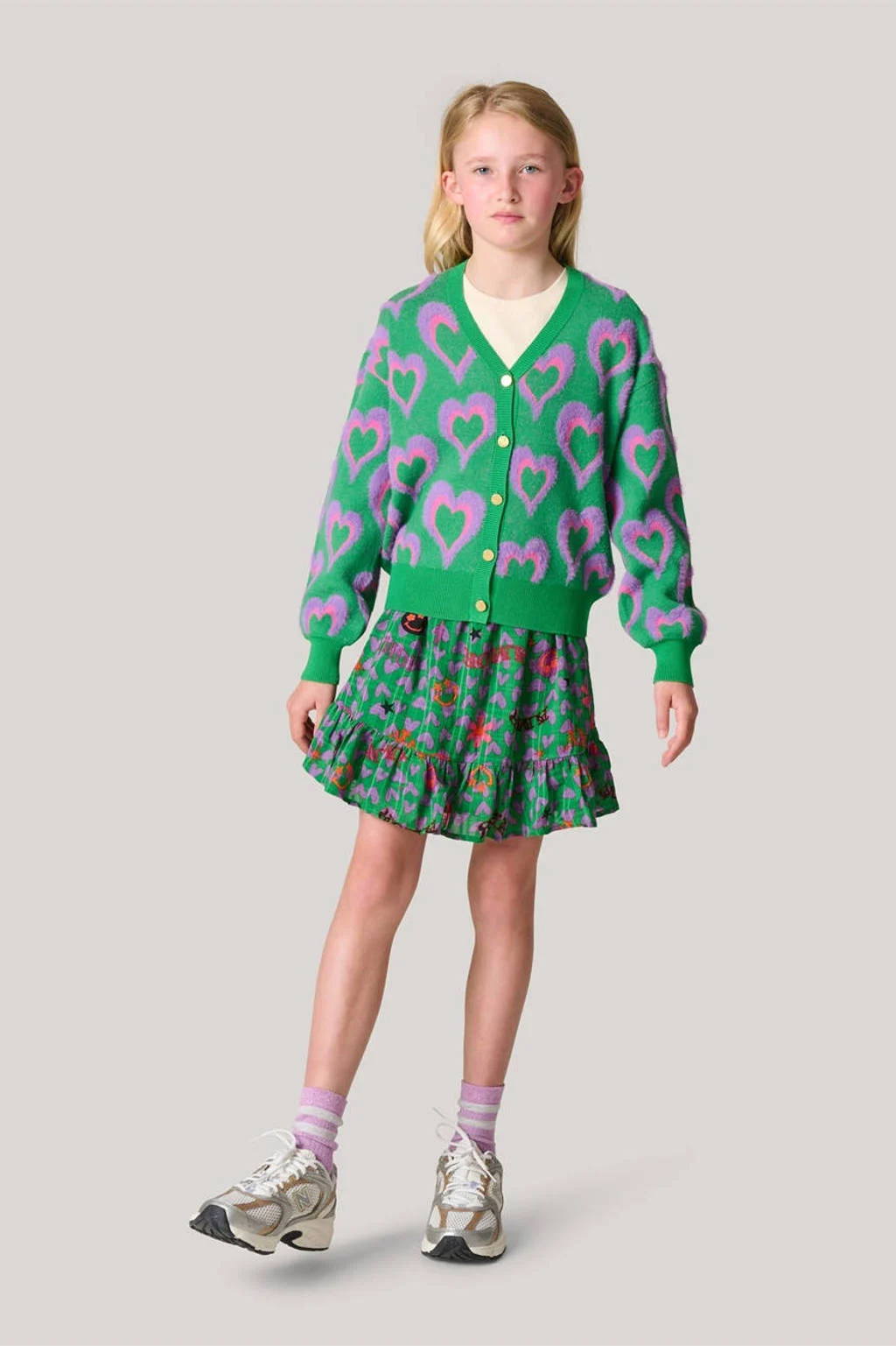 Shoeby vest met hartjes groen/lila