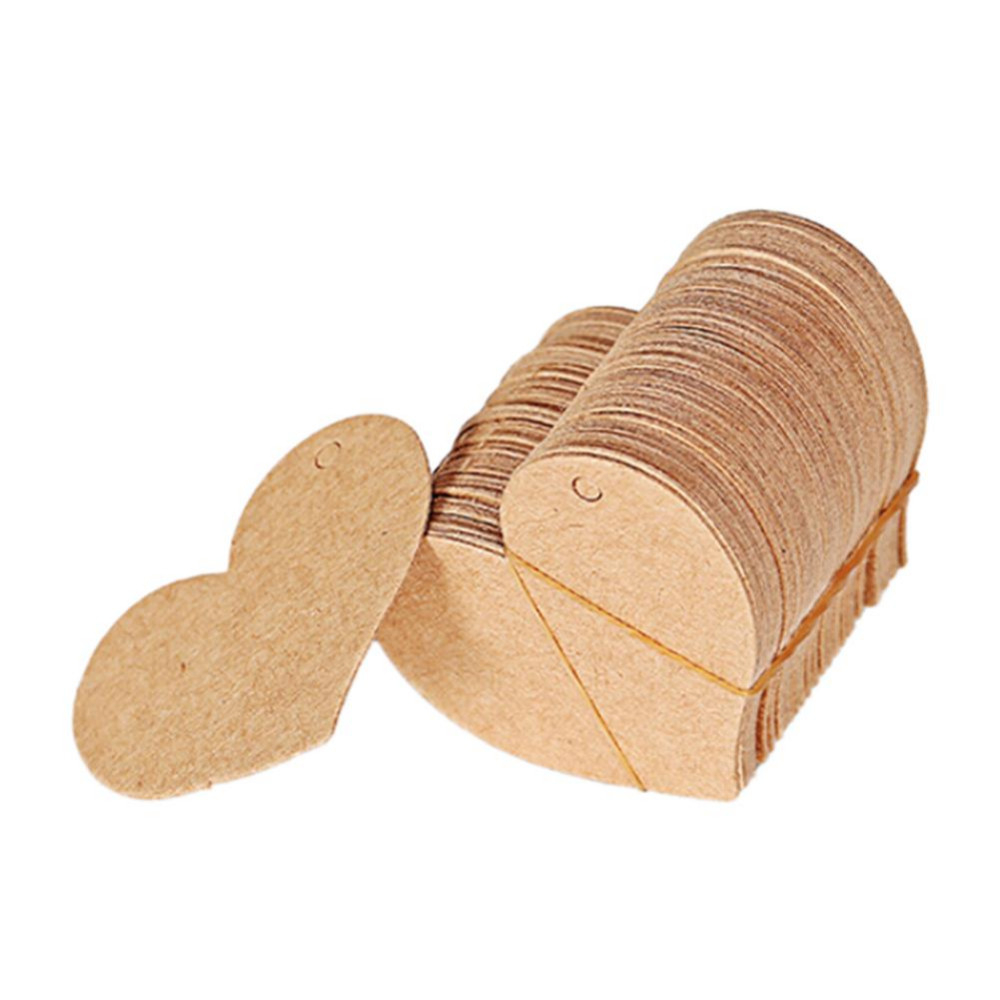(50er Set) Kraftpapier Geschenk Anhänger Herz Etiketten - Braun