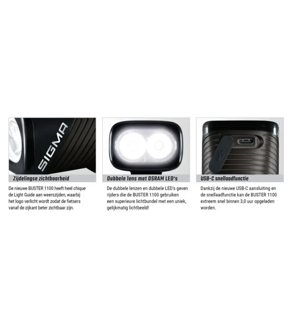 Sigma Sport Buster 1100 met Schroefhouder en RL150 Verlichtingsset