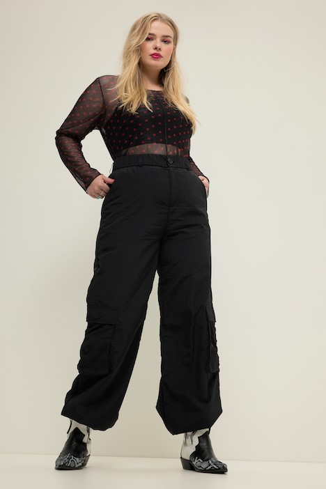 Cargohose, weites Bein, Cargotaschen, Saum-Bindeband