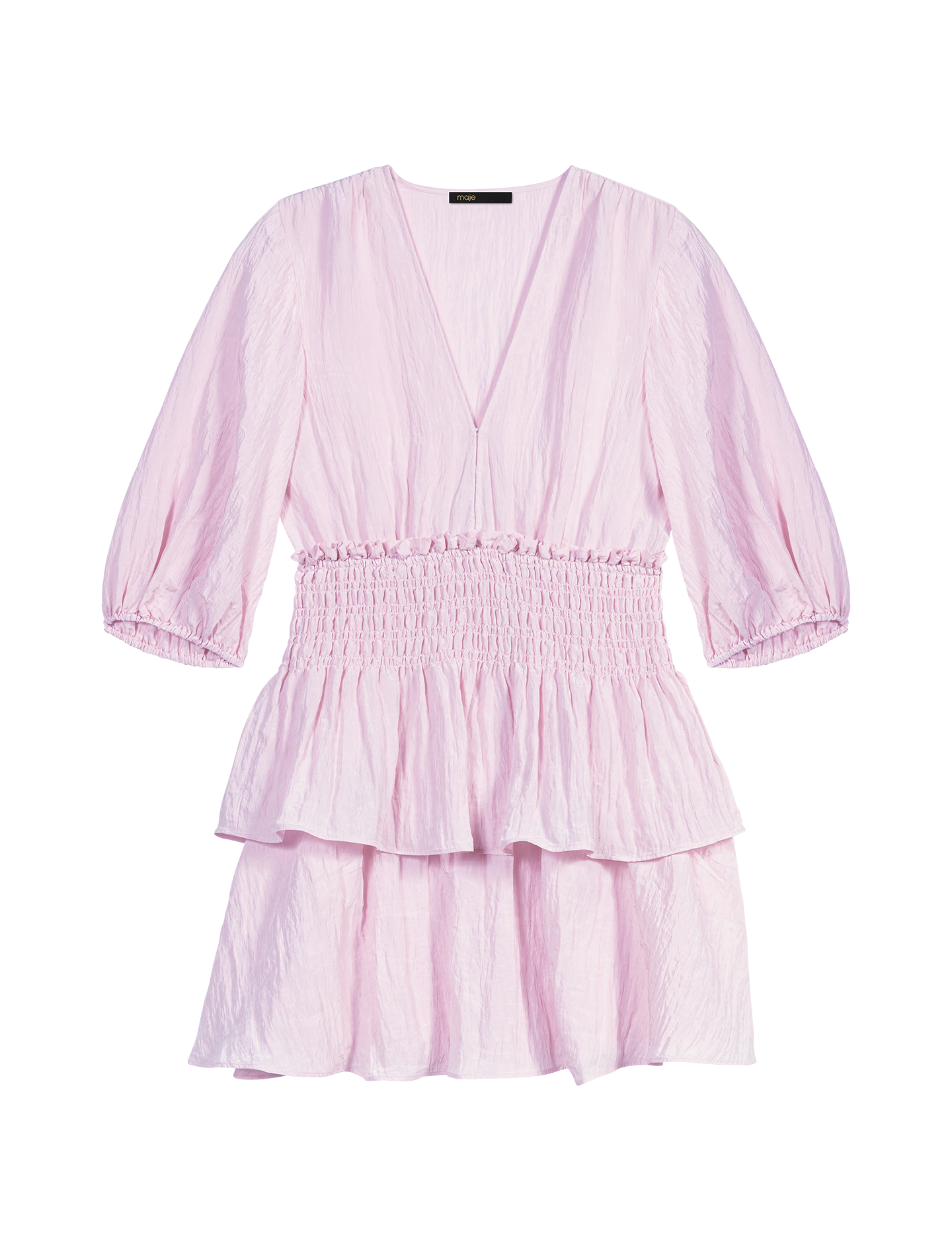 Robe courte col V à volants| Rose