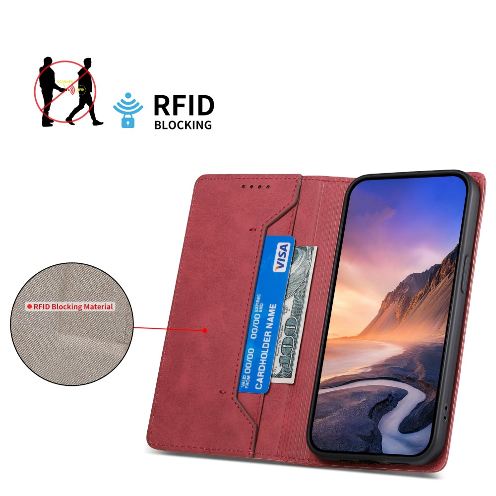 Samsung Galaxy S25 Ultra Leder Tasche Flip Wallet Etui mit Kartenfächern (RFID Schutz) - Rot