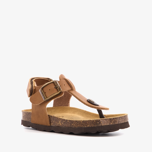 Groot leren kinder sandalen met teenbandje cognac