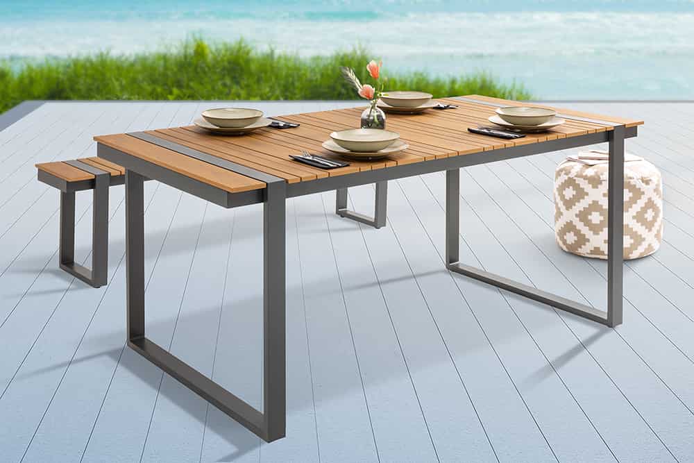 Moderner Gartentisch TAMPA LOUNGE 180cm grau natur Aluminium Outdoor Esstisch wetterfest