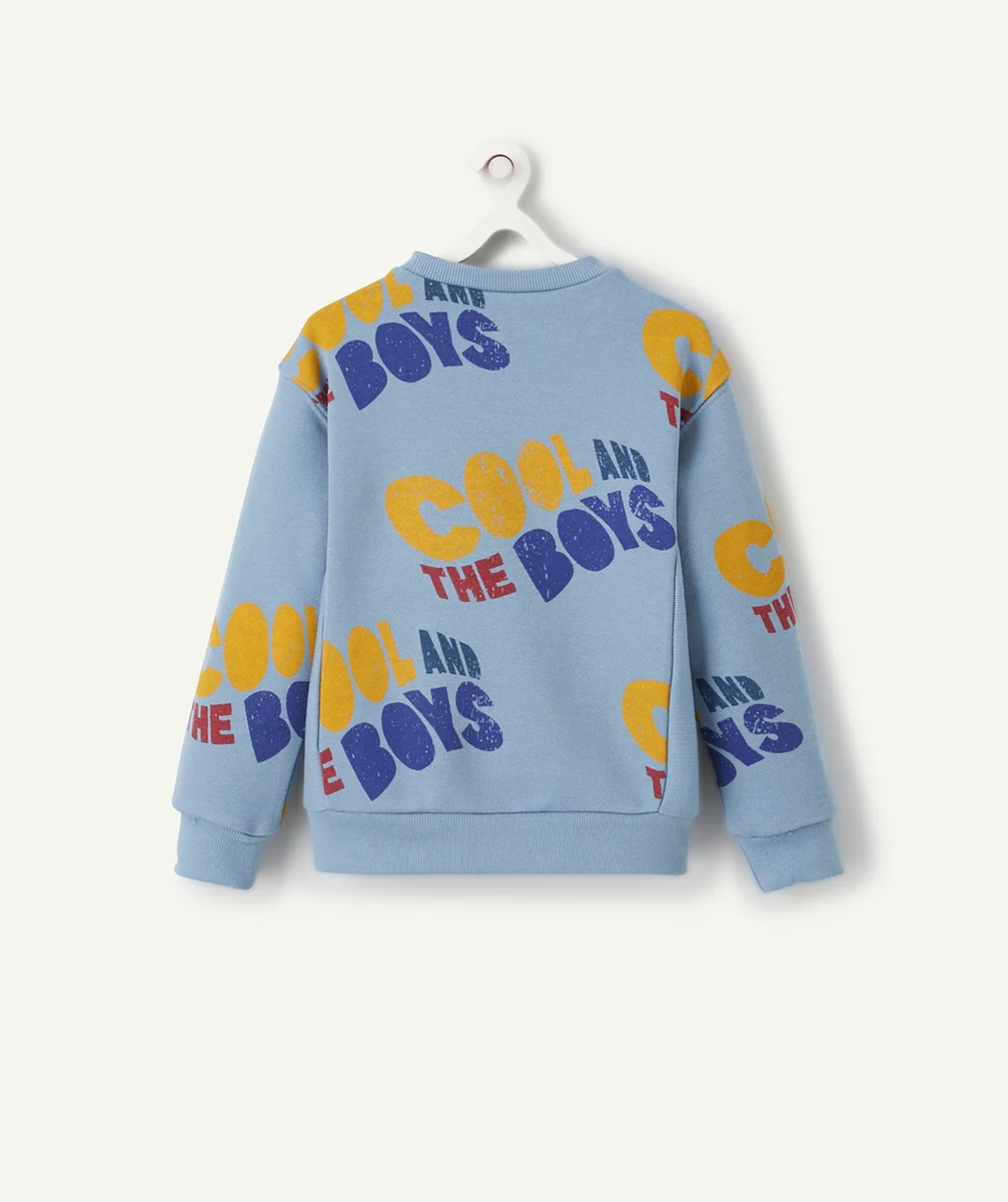 SWEAT GARÇON EN FIBRES RECYCLÉES BLEU ET MESSAGE COOL COLORÉ