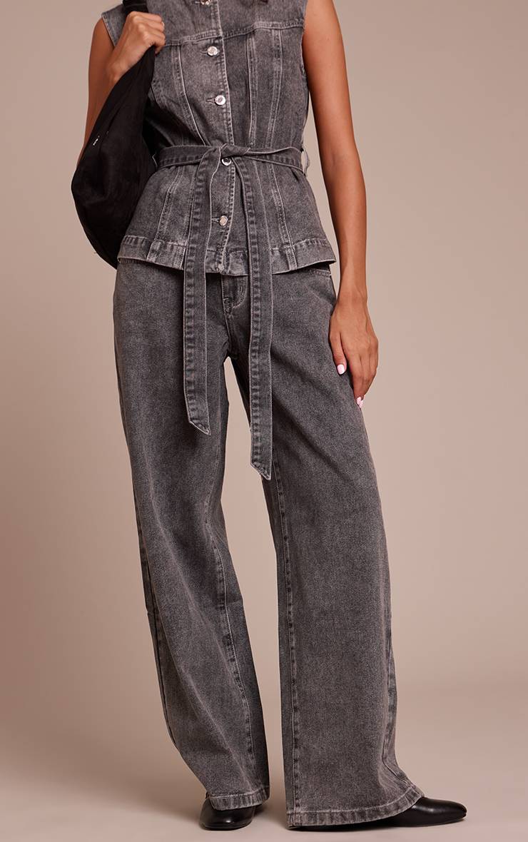 Washed Grey Jean En Denim Large Taille Mi-haute