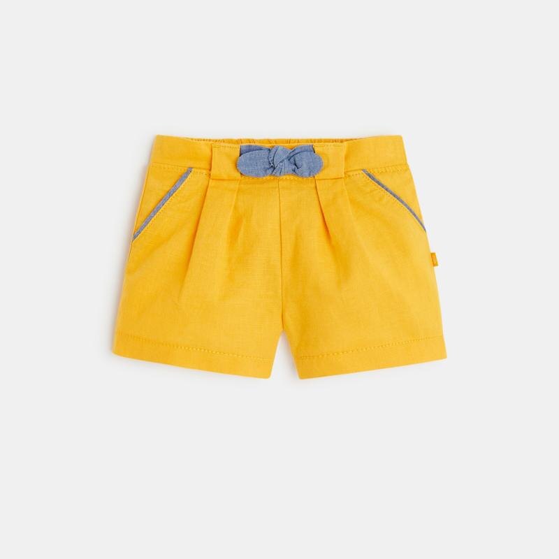 Short en lin à plis jaune bébé fille Jaune