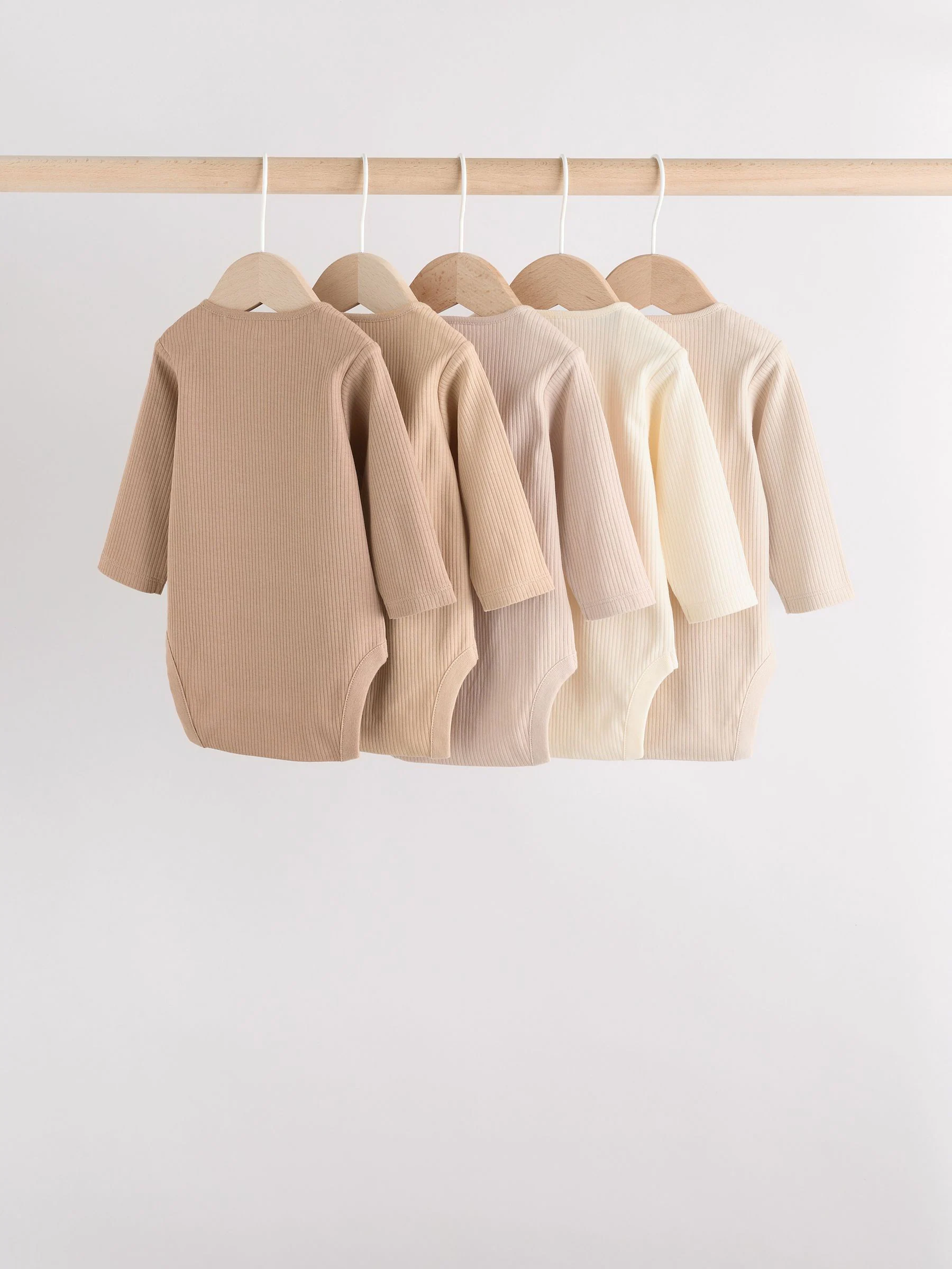 Crème - Set van 5 rompers met lange mouwen