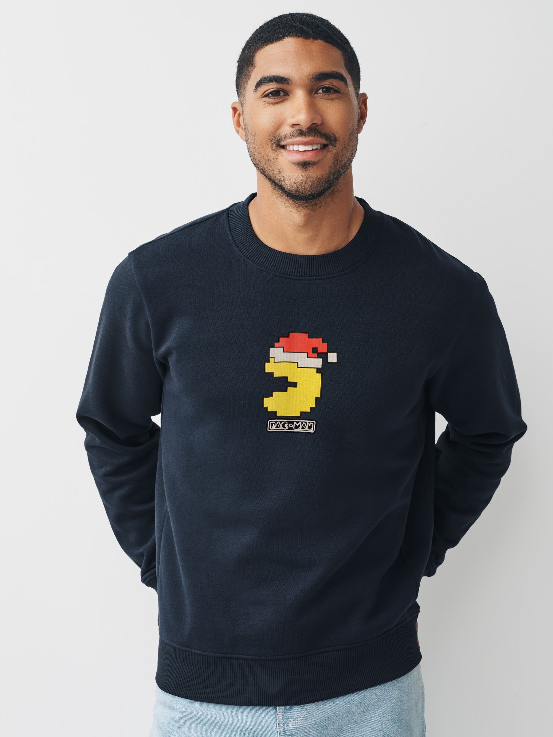 Donkerblauw - Sweatshirt met ronde hals en Pacman-print met print