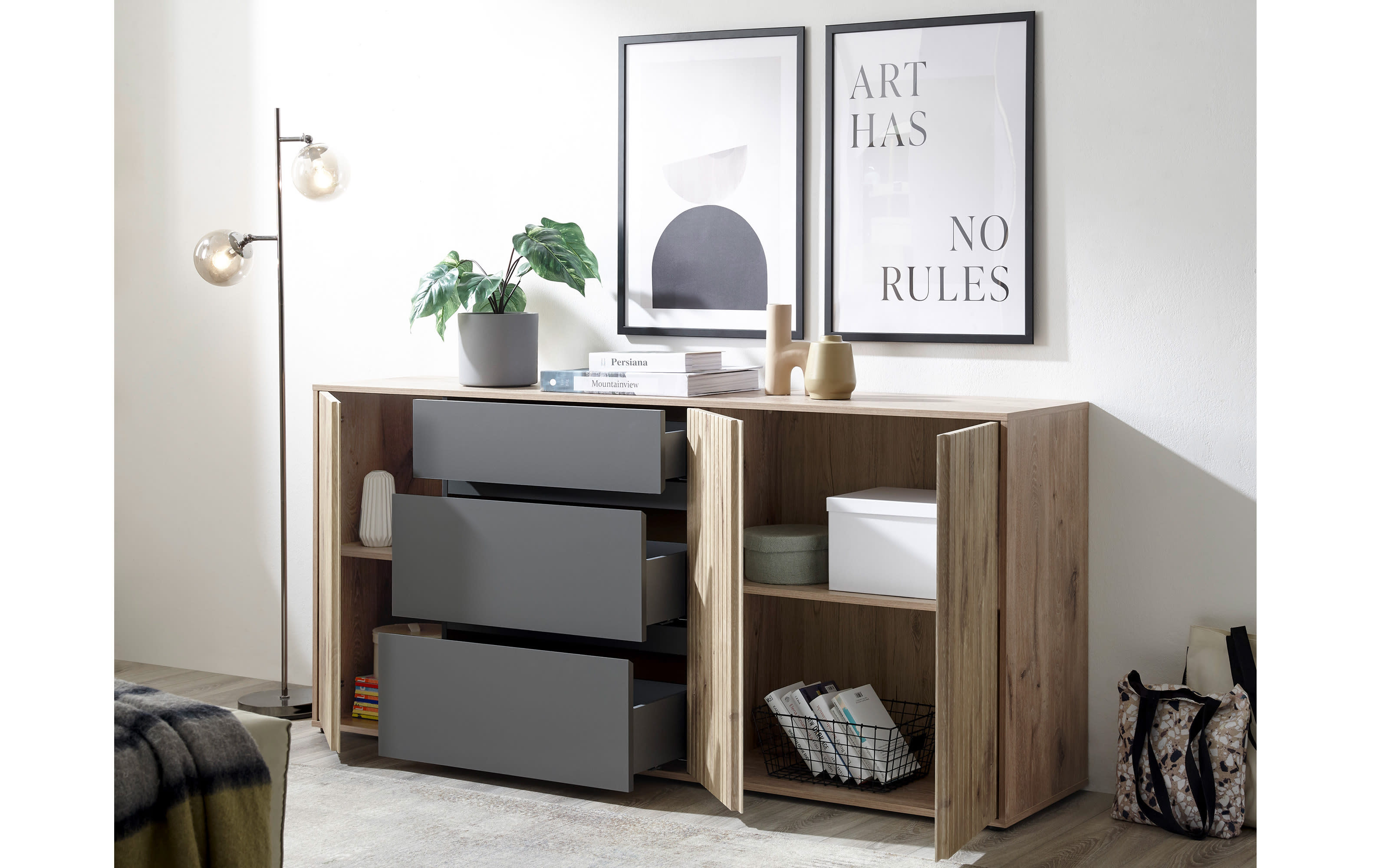 Sideboard Novara, Viking Eiche-Nachbildung/grau