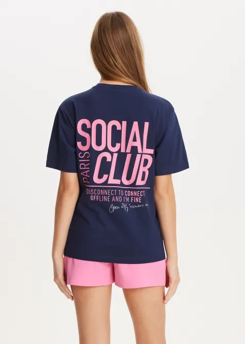 T-shirt met print social club blauw (BLW.D)