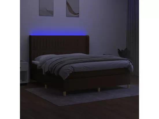 Sommier tapissier matelas et LED Marron foncé 160x200 cm Tissu