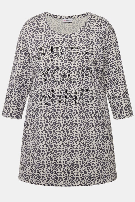 Longshirt, Leomuster, Glitzer-Statement, 3/4-Ärmel