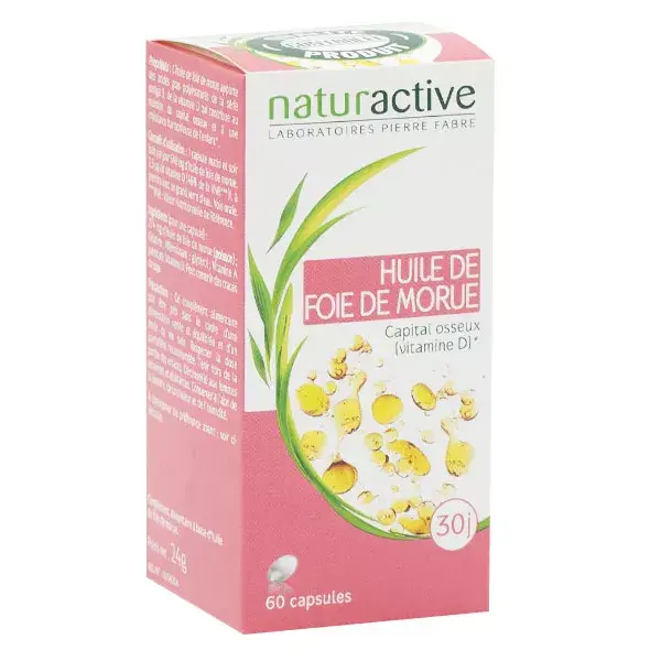 Óleo de fígado de bacalhau Naturaactive, 60 cápsulas
