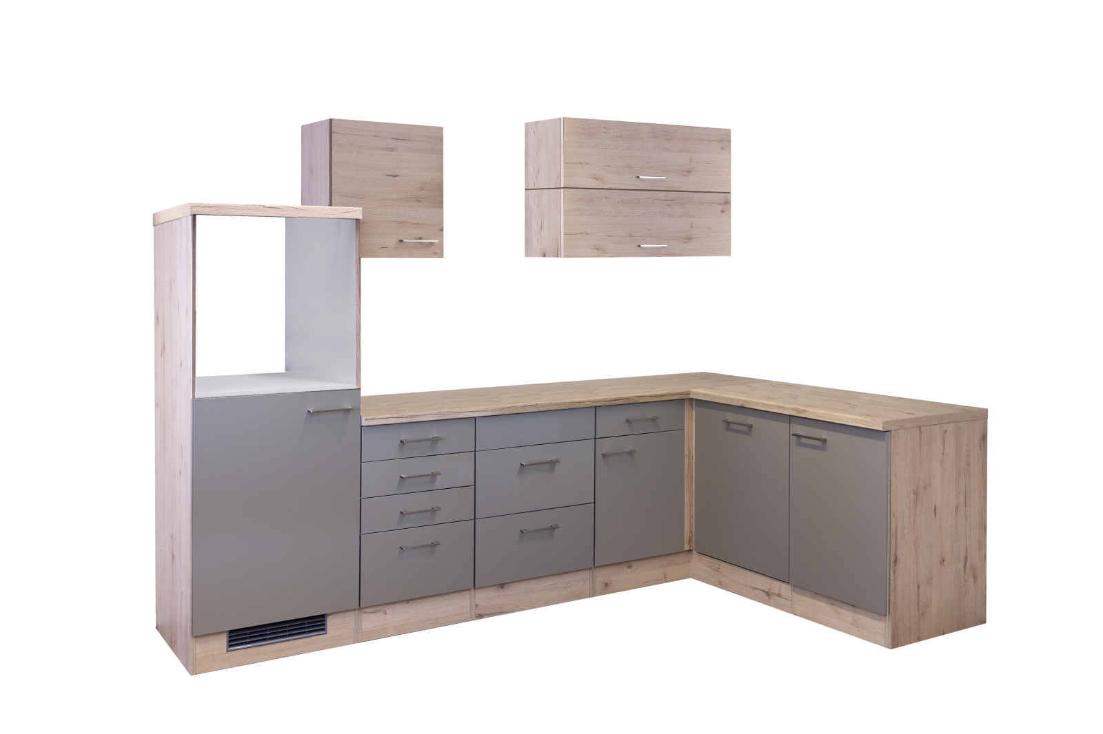 Winkelküche RIVA - Quarz Cubanit-San Remo Eiche - 280x170 cm