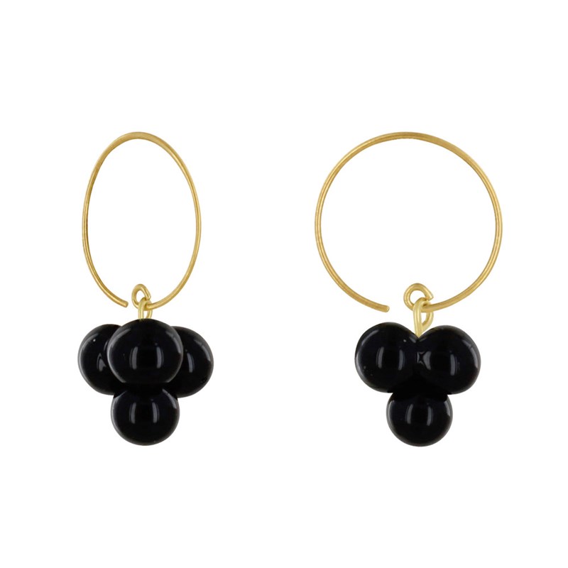 Boucles d'Oreilles Créoles Laiton et Bouquet de Perles de Verre