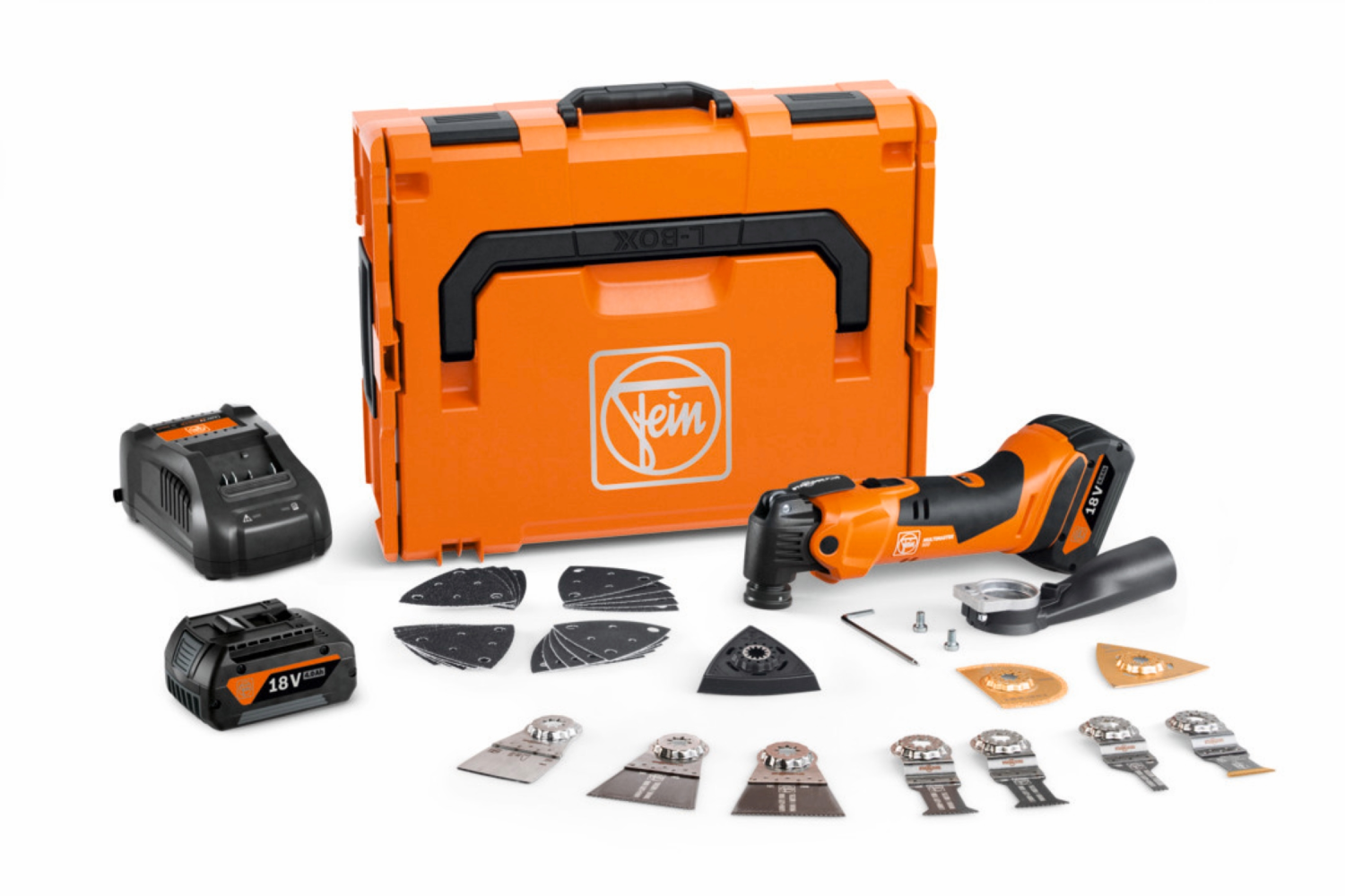 Fein AMM500 Multimaster Plus Top 18V Li-ion Accu Multitool set (2x 4.0Ah) in L-Boxx incl. 30-Delige accessoires set