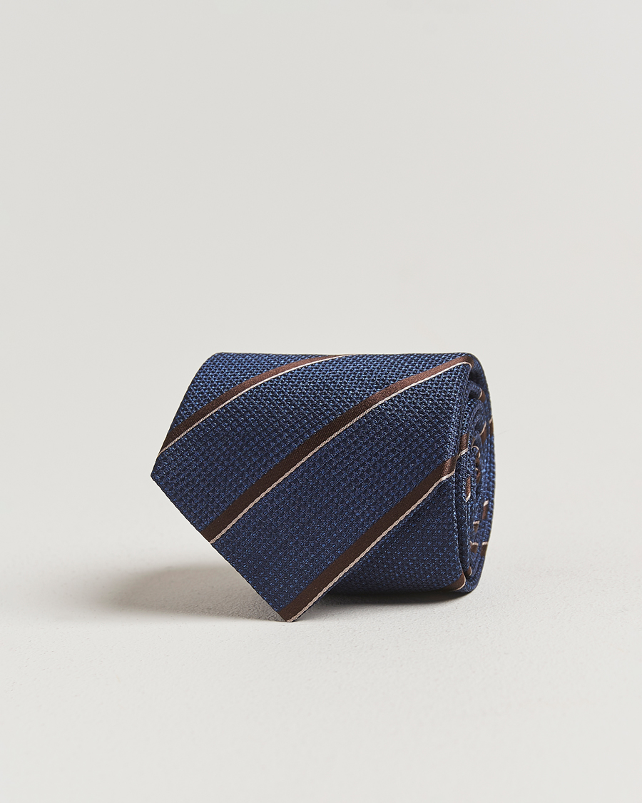 Canali Regimental Stripe Silk Tie Navy/Brown