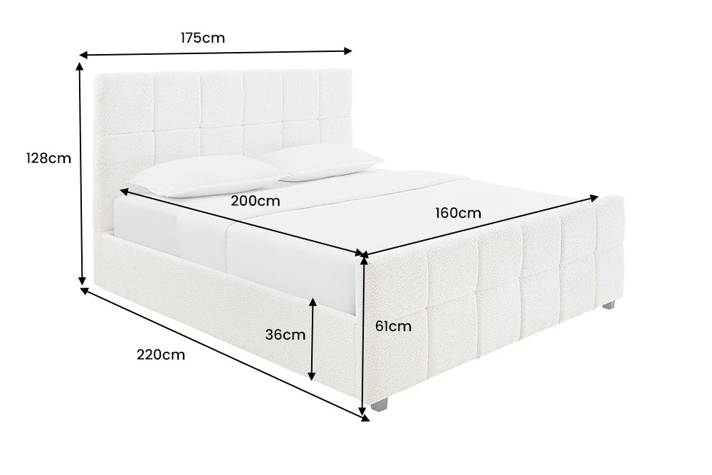Modernes Boxbett PRESTIGE 160x200cm creme Bouclè mit Stauraum und Lattenrost