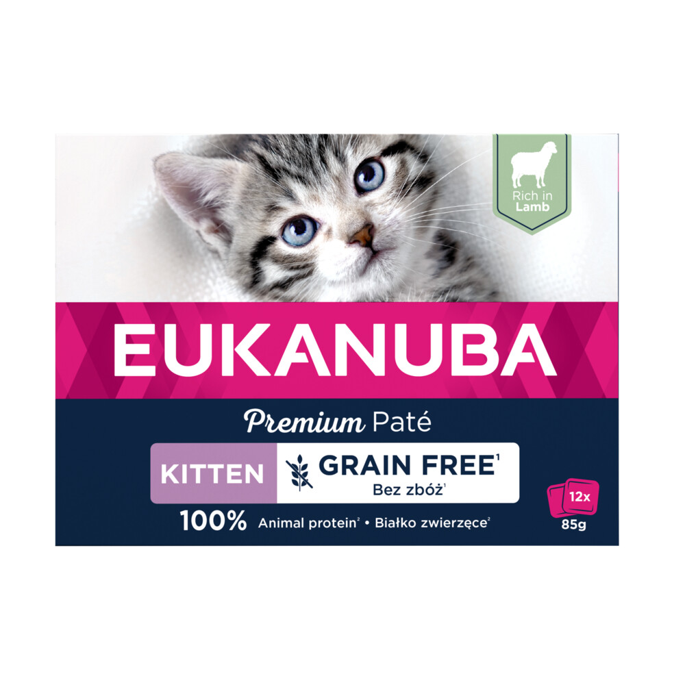 4x Eukanuba Lams Pate Graanvrij Kitten Multi-Pack12 x 85 gr
