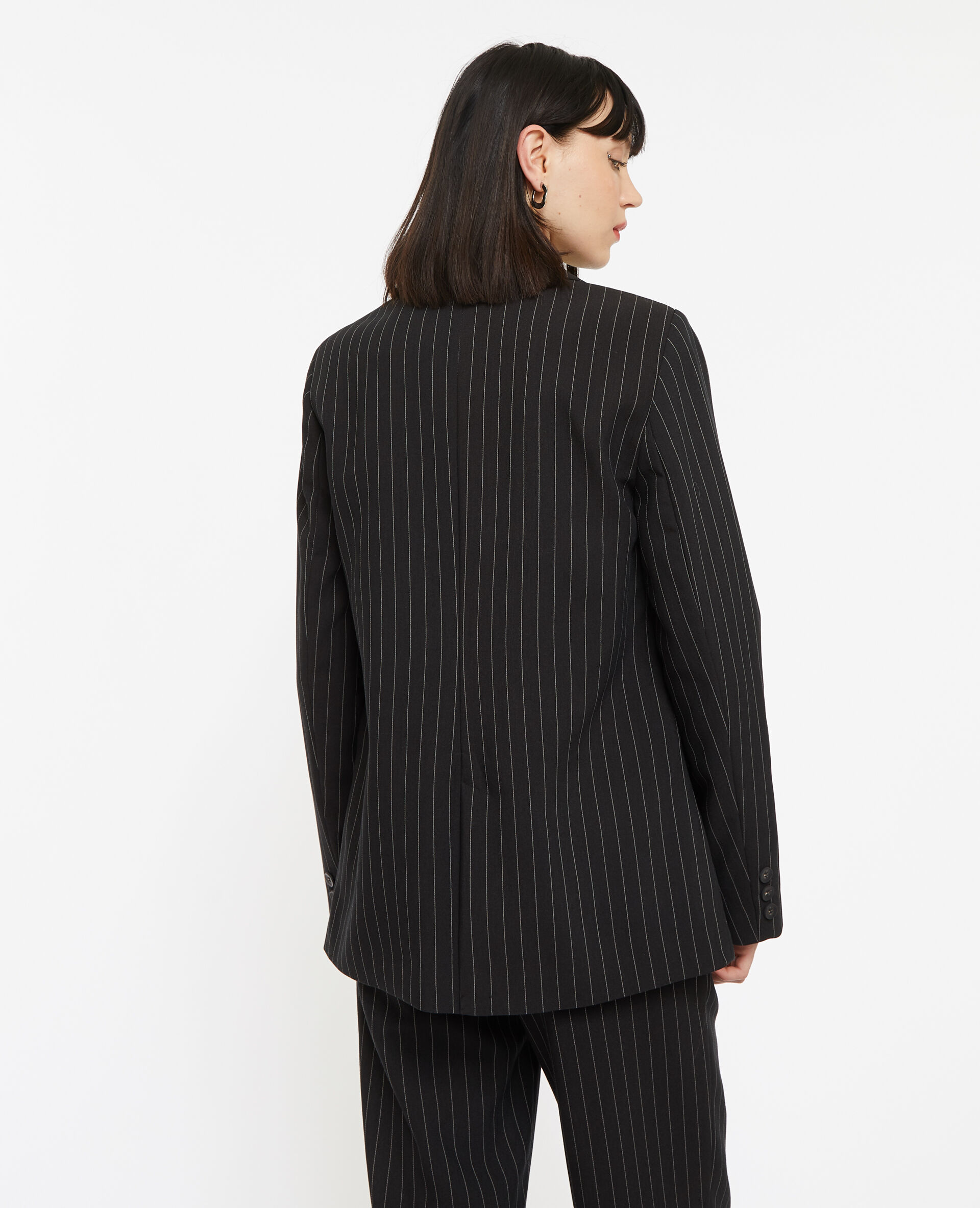 Veste blazer droite avec fines rayures - Noir