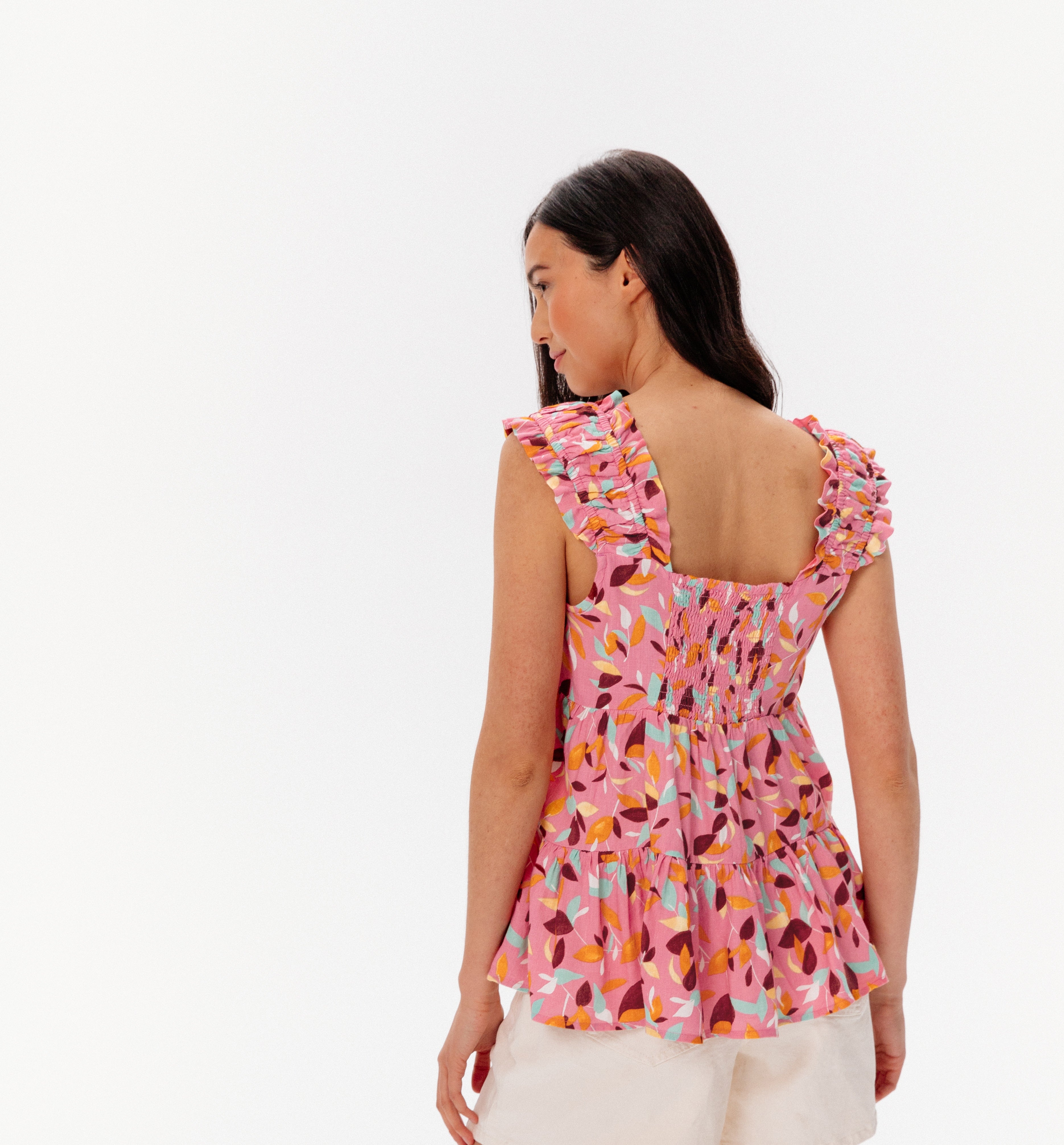 Top évasé volanté Femme - Imprimé rose