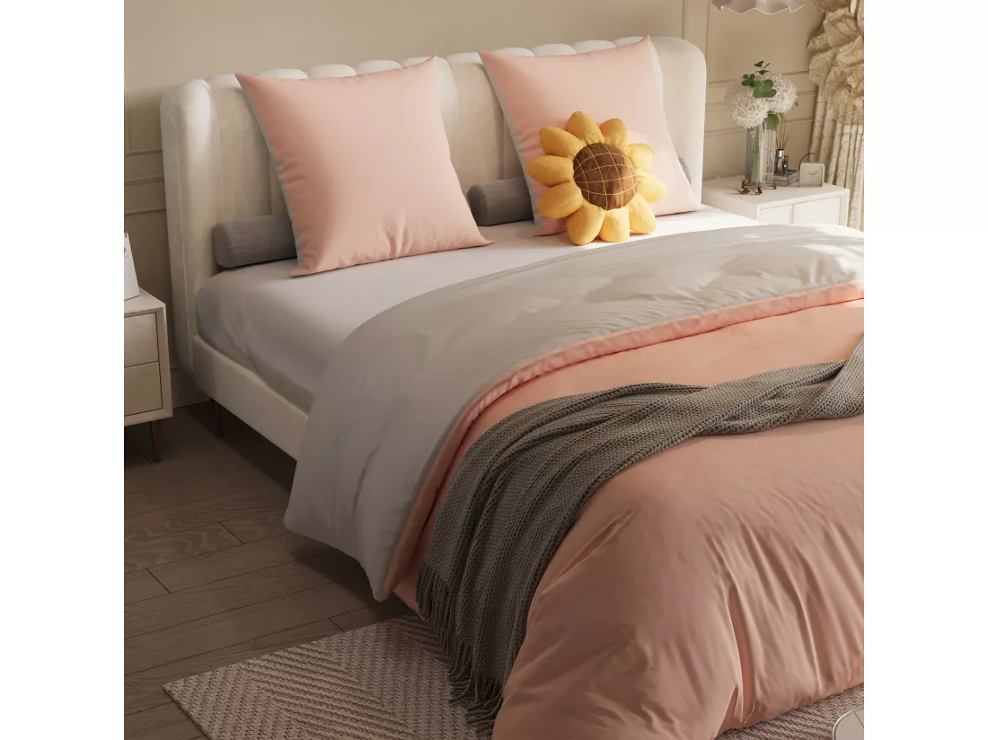 Parure de lit 3 pièces, d'oreiller*2(80 x 80),drap-housse(140 x 200)+housse de couette(140 x 210),Blanc+Rose,polyester