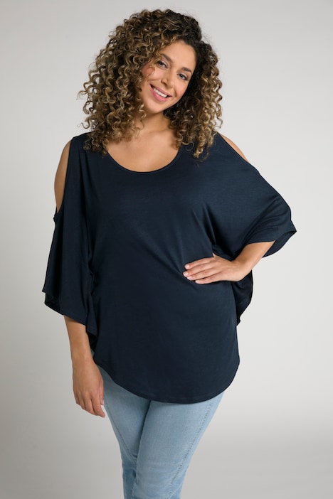 T-Shirt-Kimono, A-Linie, Cut-Outs, Rundhals, 3/4-Arm